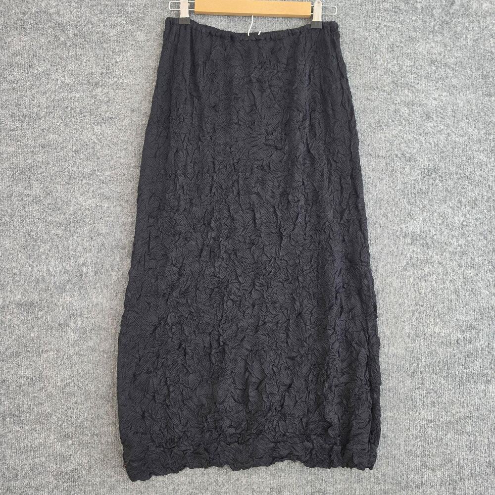 Babette Skirt Medium Crinkle Pleated Knit Black Maxi Minimalist Artsy Lagenlook